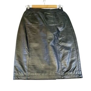 G-III Leather Skirt Button Front Midi Pencil‎ Vintage Black Us:2-4 Korean 9-10